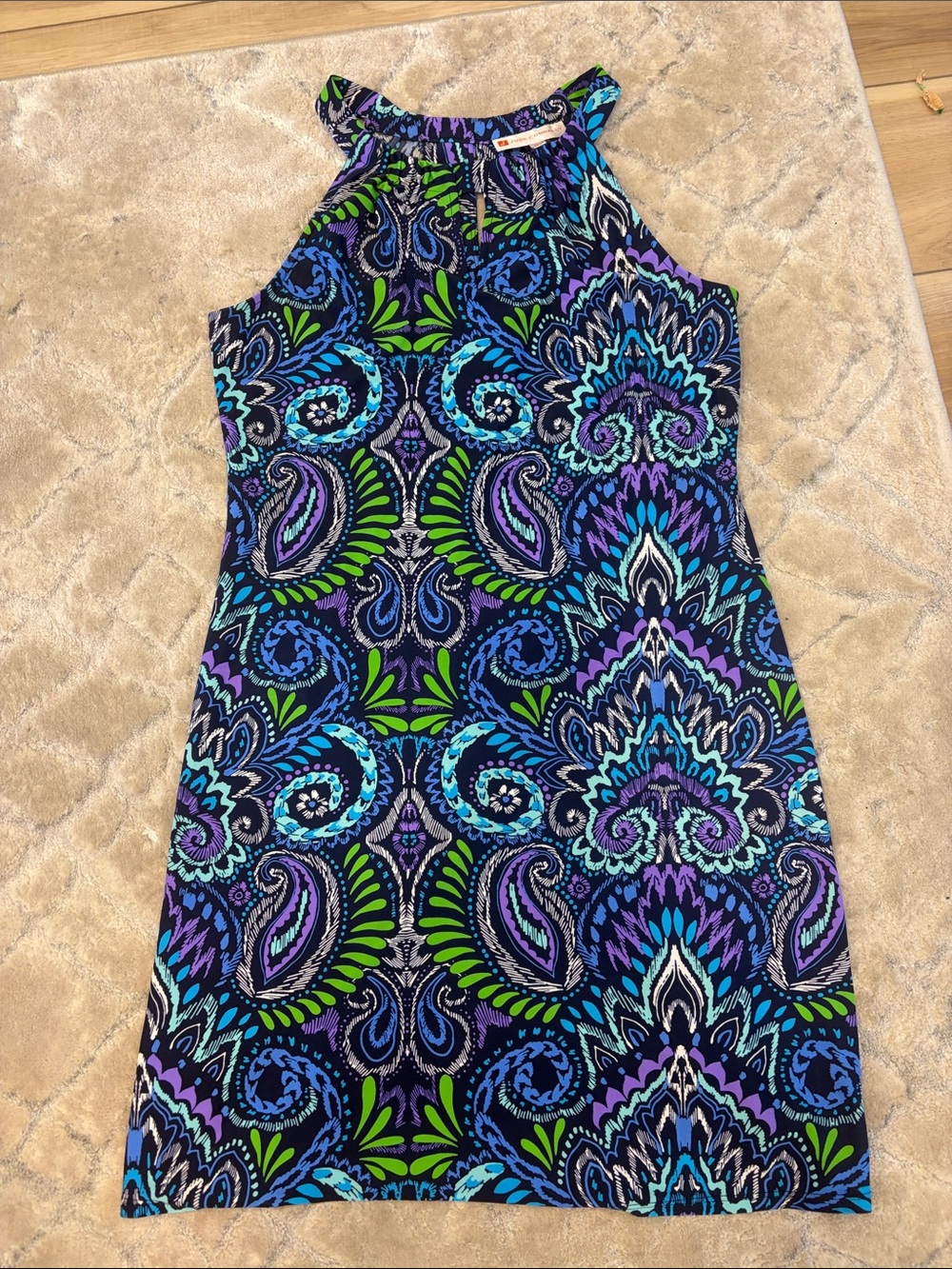 Jude Connally Halter Shift Dress - Blue, Purple & Green Paisley Print